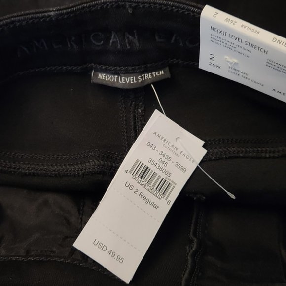 American Eagle Next Level Stretch Distressed Super Hi-Rise Jegging Black 2 NWT - Picture 8 of 9